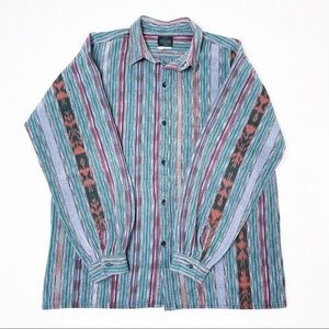 Vintage Artesania New York Long Sleeved Cotton Button Down Tribal Pattern Shirt